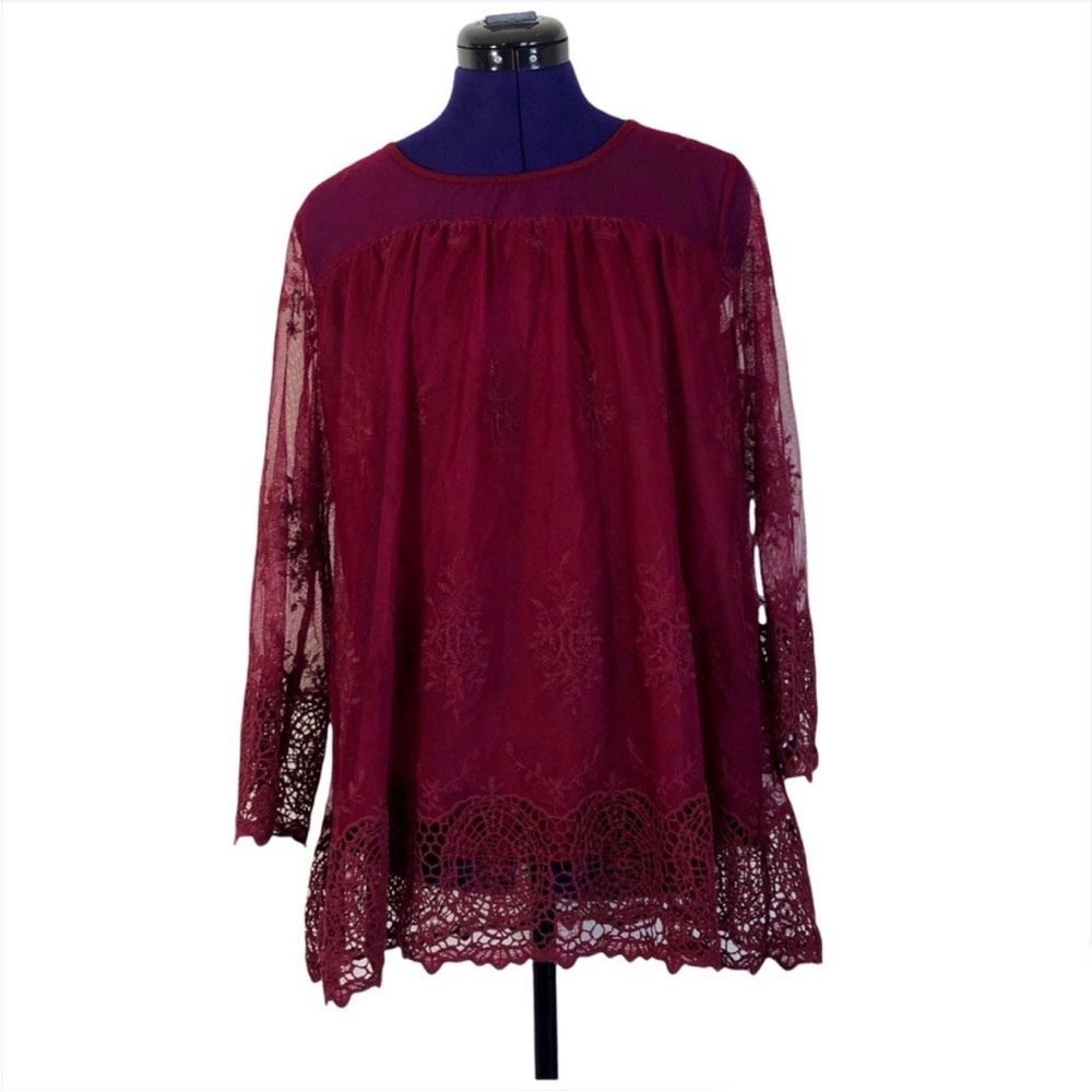 Anthony Burgundy Lace Long Sleeve Top